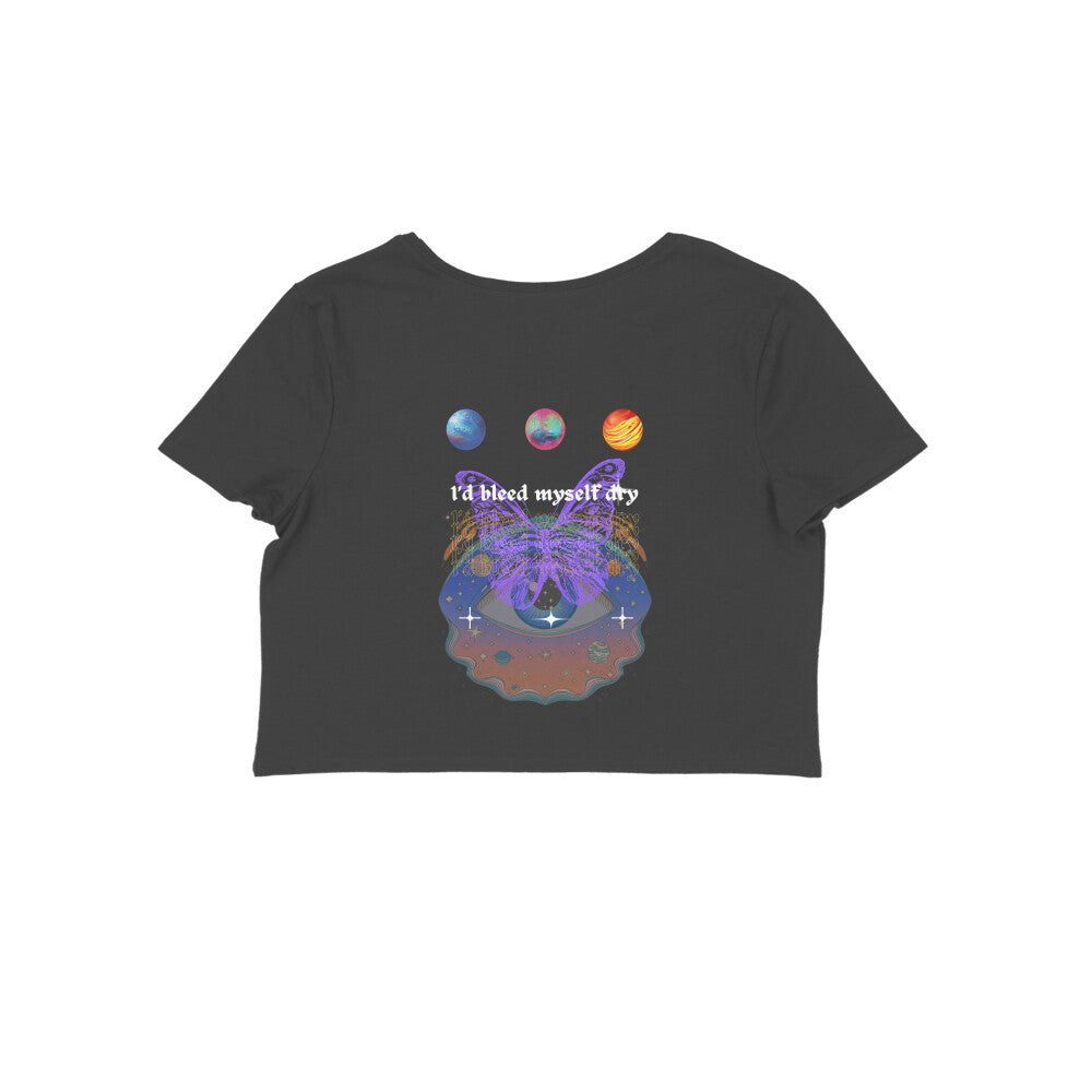 Coldplay crop top with vibrant album artwork and tour lyrics, India 2025 concert merch