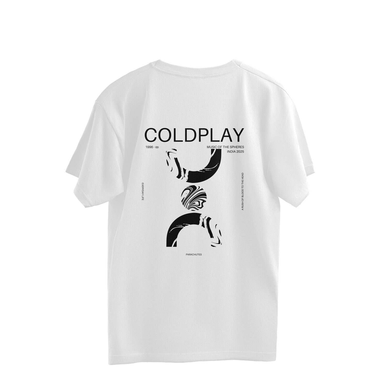 Official Coldplay oversized Tshirt with song lyrics, perfect for 2025 India concert